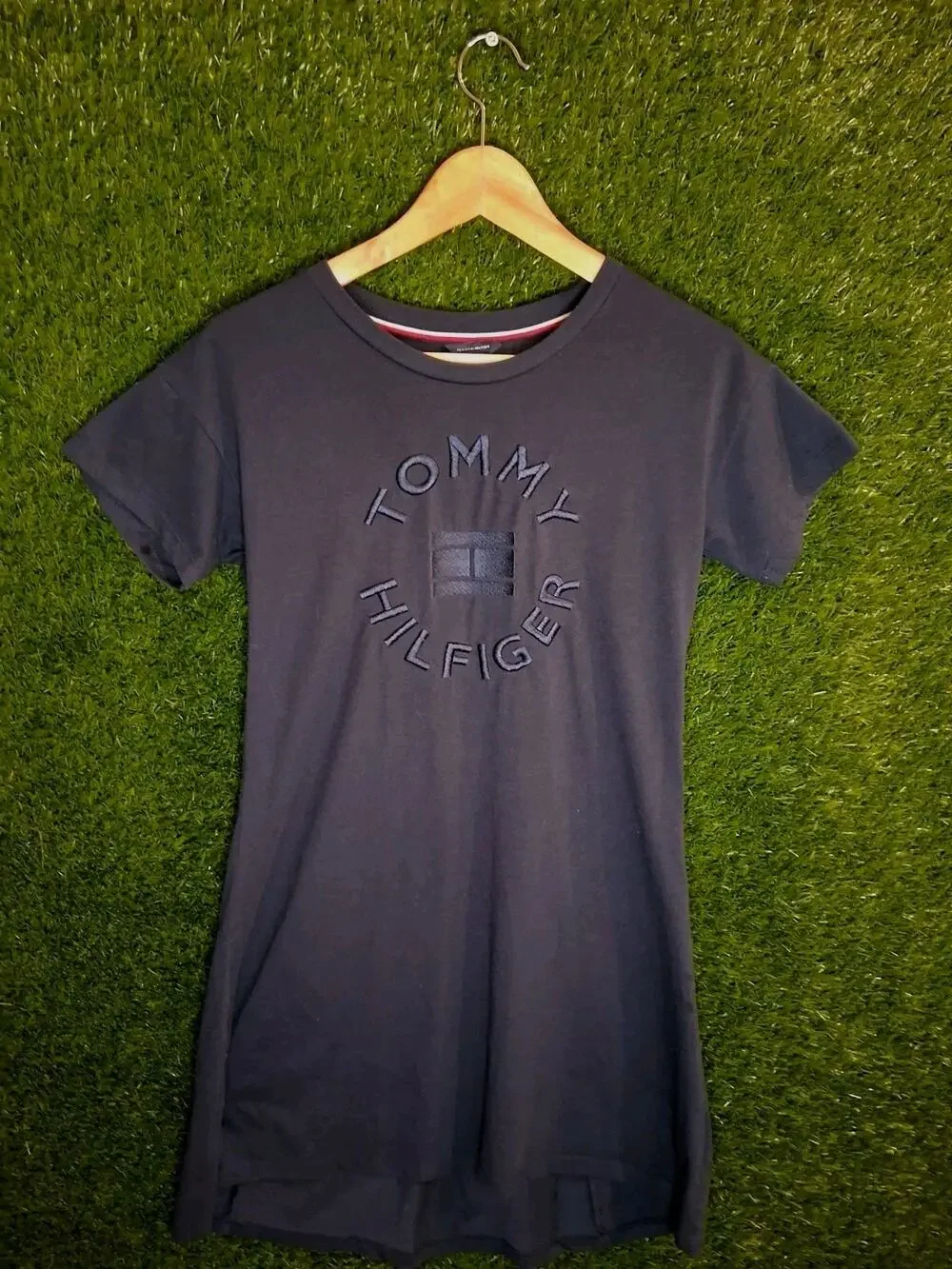 Tommy Hilfiger Big Girls L (12/14) Navy Blue T-Shirt Dress Circle Logo Pre-owned